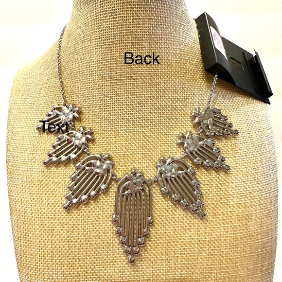 NWT INC Statement Necklace WOW - 7 clusters clear rhinestones & crystals, silver - Picture 10 of 14